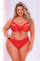 Lace And Chiffon Bow Open Cup Bra Set - STM11051XP by Seven Til Midnight